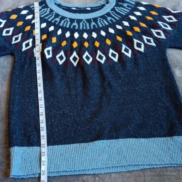 Cozy Geometric Winter Knit Sweater, Fall Knitwear, Cabincore Navy Multicolor Med - Picture 3 of 9